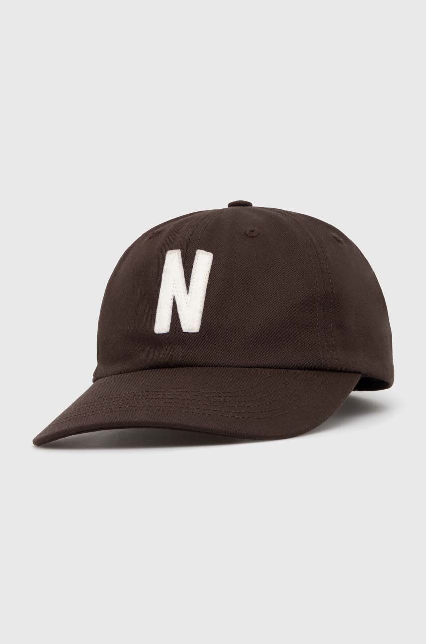 Norse Projects șapcă de baseball din bumbac Felt N Twill Sports Cap culoarea maro, cu imprimeu, N80.0128.2022