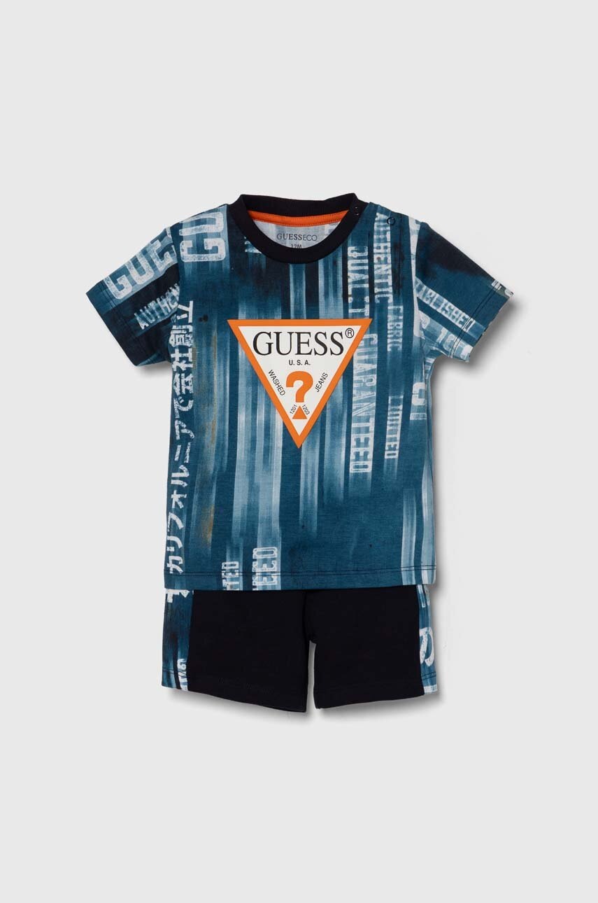 

Бебешки памучен комплект Guess в синьо, Син