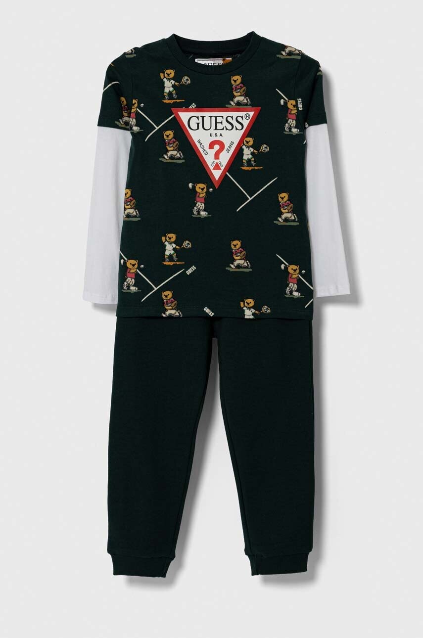 

Детски памучен анцуг Guess в зелено, Зелен