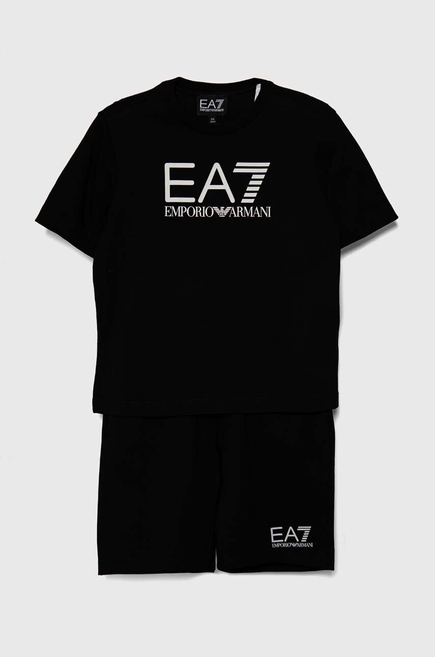 

Детски памучен комплект EA7 Emporio Armani в черно, Черен
