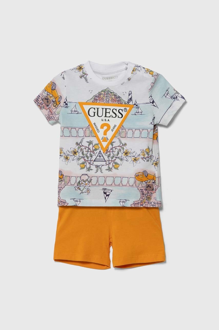 

Бебешки памучен комплект Guess в оранжево, Оранжев