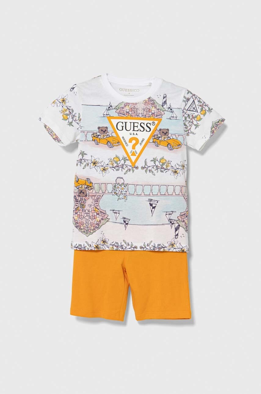 

Детски памучен комплект Guess в оранжево, Оранжев