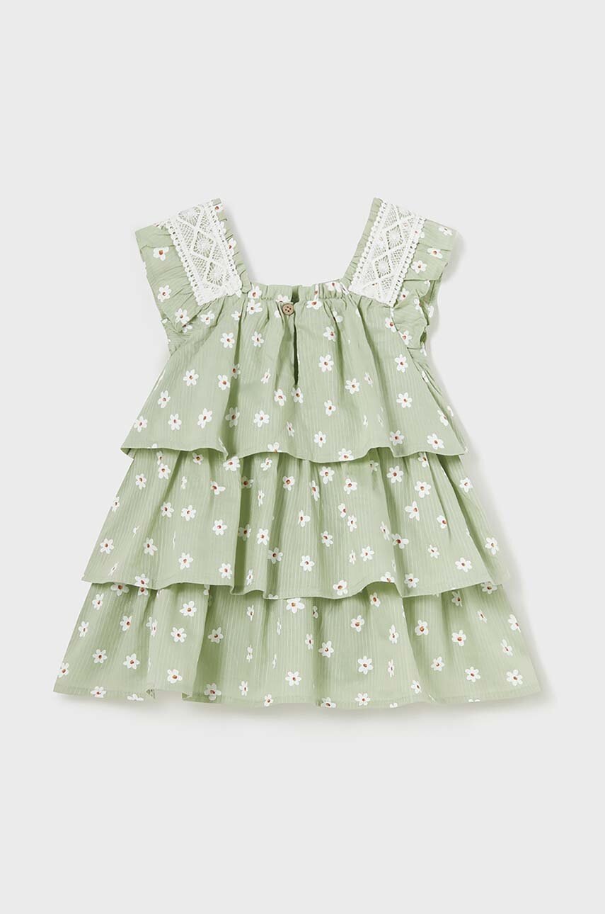 Детское хлопковое платье Mayoral цвет зелёный mini расклешённая