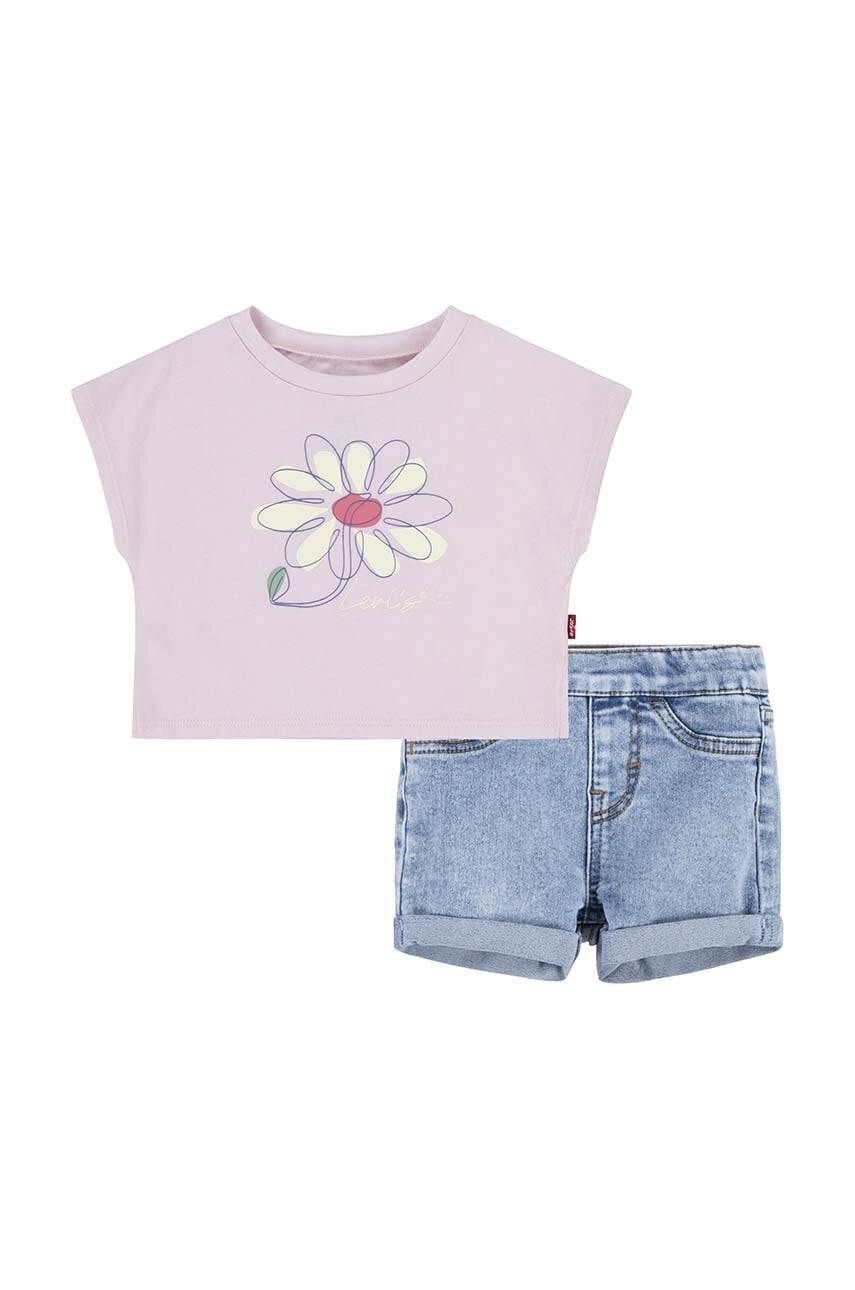Levi\'s compleu bebe LVG FLORAL DOLMAN TEE & SHORT culoarea roz