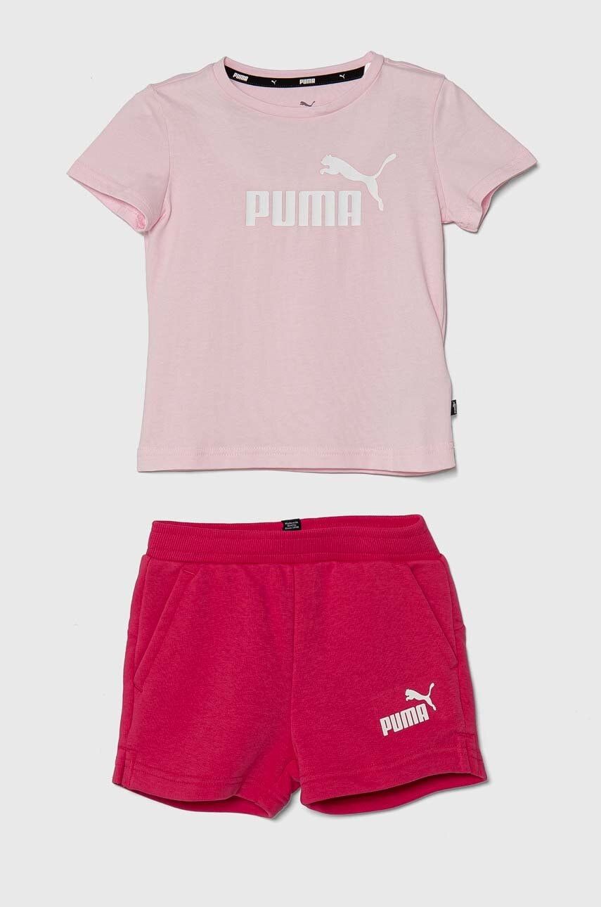 

Детски комплект Puma Logo Tee & Shorts Set в розово, Розов