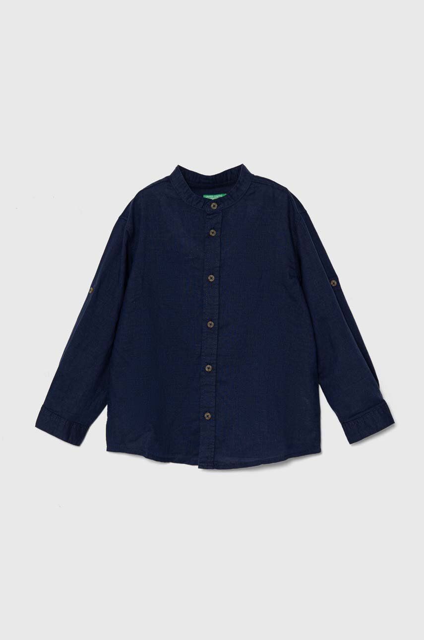 United Colors of Benetton cămașă de in pentru copii culoarea albastru marin