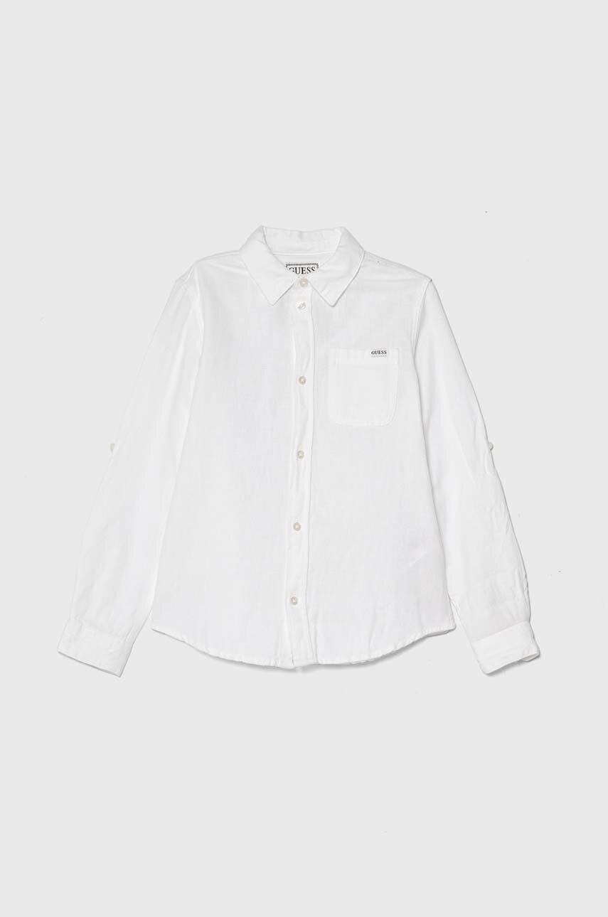 Детская рубашка с примесью льна Guess цвет белый Детская рубашка с примесью льна Guess цвет белый