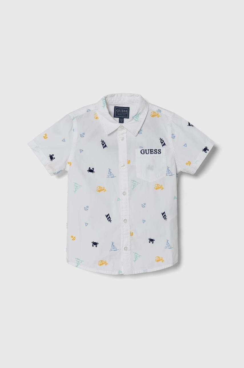 

Детска памучна риза Guess в бяло, Бял