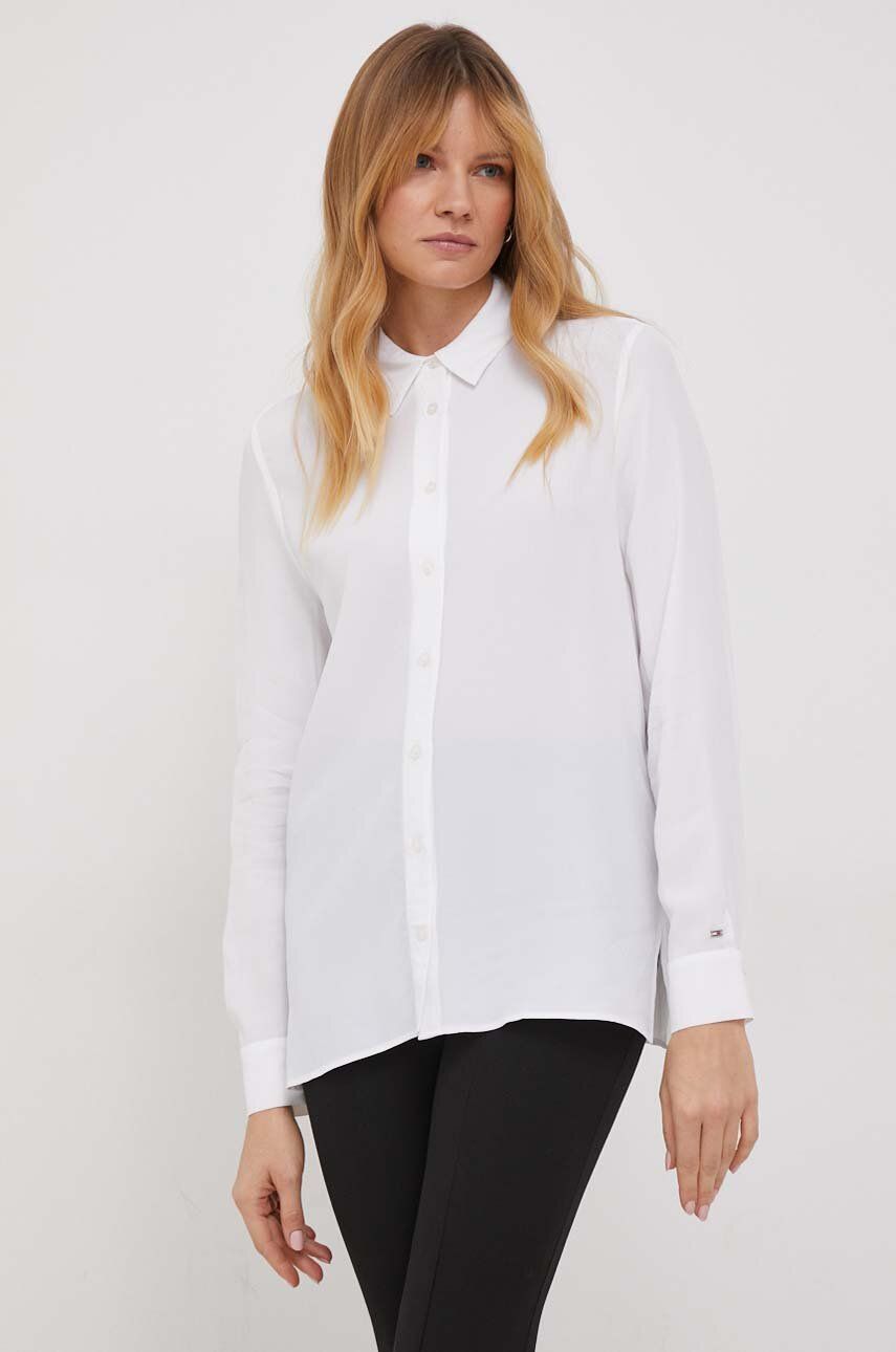Levně Košile Tommy Hilfiger dámská, bílá barva, relaxed, s klasickým límcem, WW0WW40535