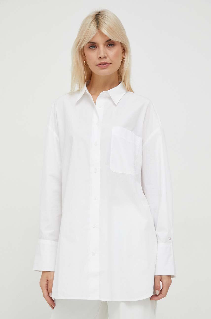 Levně Košile Tommy Hilfiger bílá barva, relaxed, s klasickým límcem