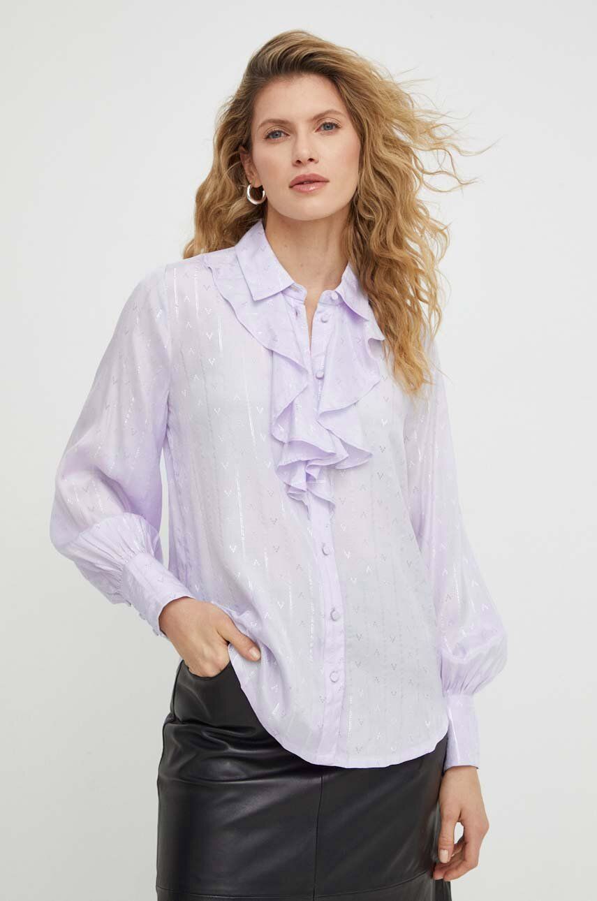 Levně Košile Bruuns Bazaar dámská, fialová barva, regular, s klasickým límcem