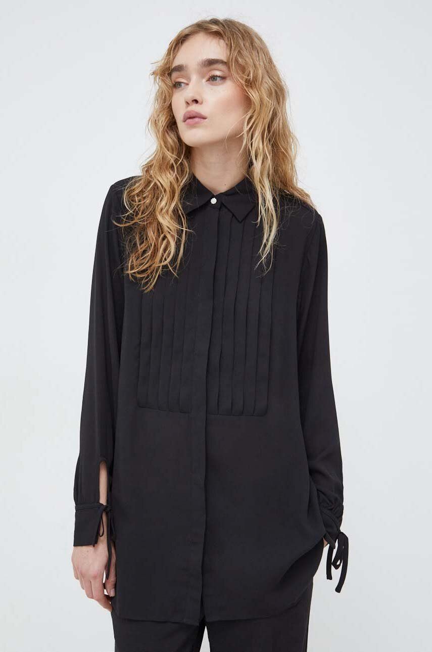 Bruuns Bazaar camasa femei, culoarea negru, cu guler clasic, regular