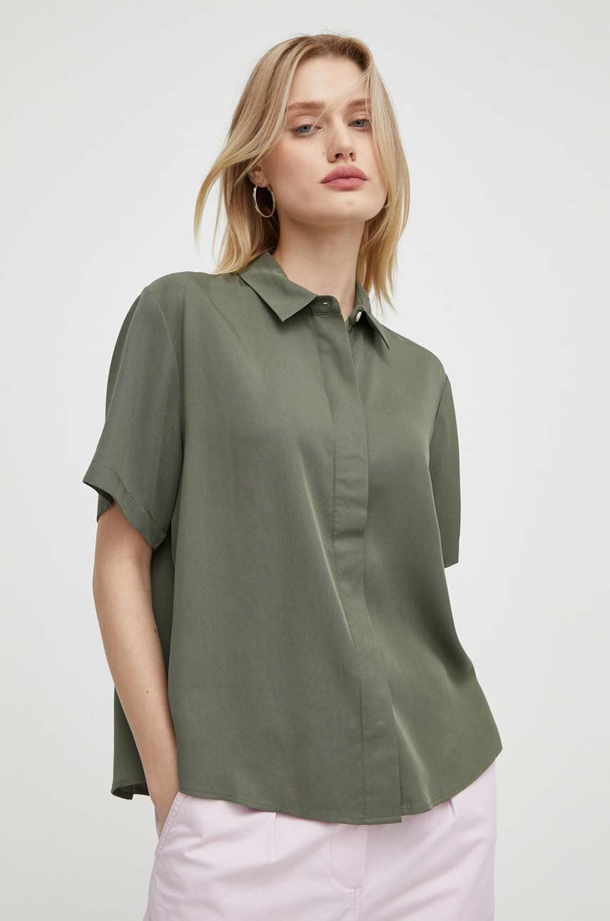 Samsoe Samsoe camasa femei, culoarea verde, cu guler clasic, regular