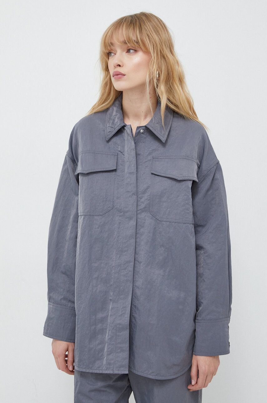 Košile Samsoe Samsoe GIRA dámská, šedá barva, relaxed, s klasickým límcem, F23400007