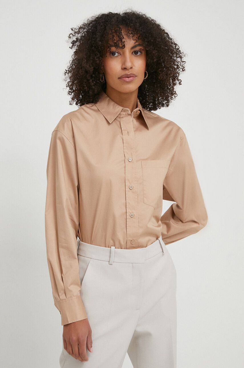 Levně Košile Calvin Klein béžová barva, relaxed, s klasickým límcem