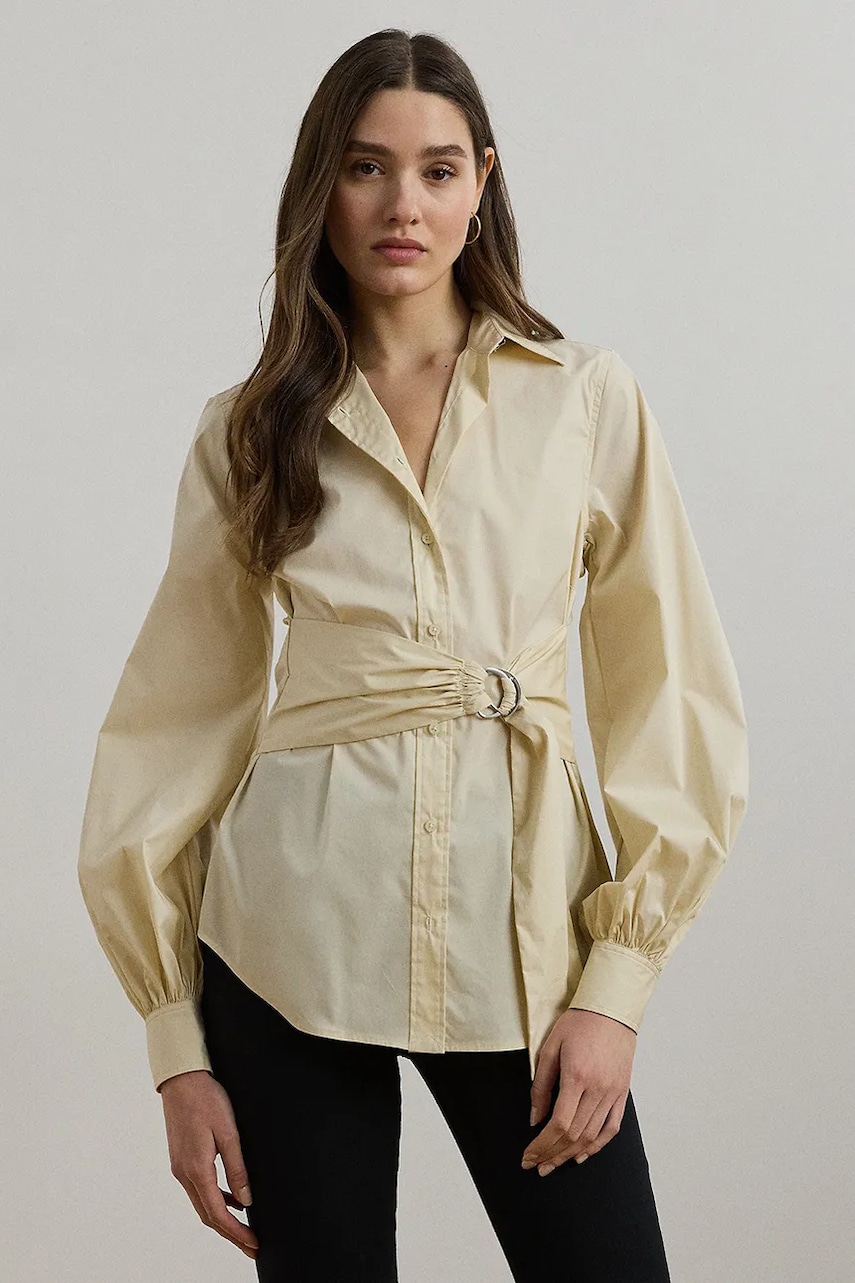 Levně Košile Lauren Ralph Lauren dámská, bílá barva, regular, s klasickým límcem, 200925446