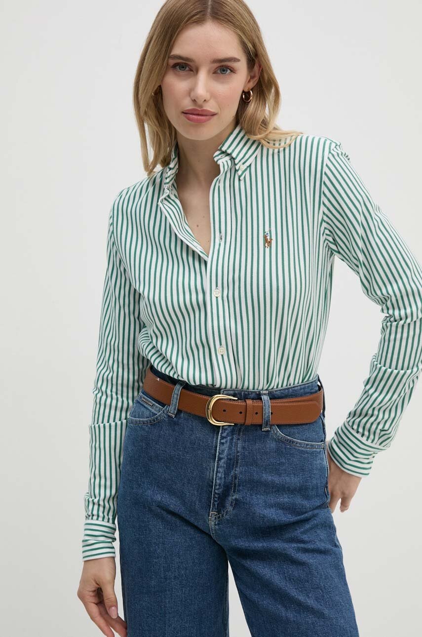 

Памучна риза Polo Ralph Lauren дамска в бяло с кройка по тялото класическа яка 211910131, Бял