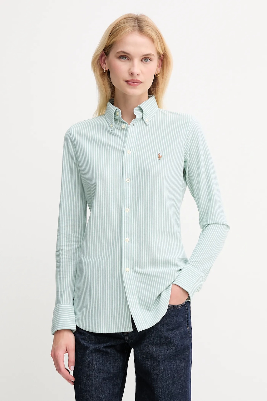 Levně Bavlněná košile Polo Ralph Lauren dámská, bílá barva, slim, s klasickým límcem, 211910131