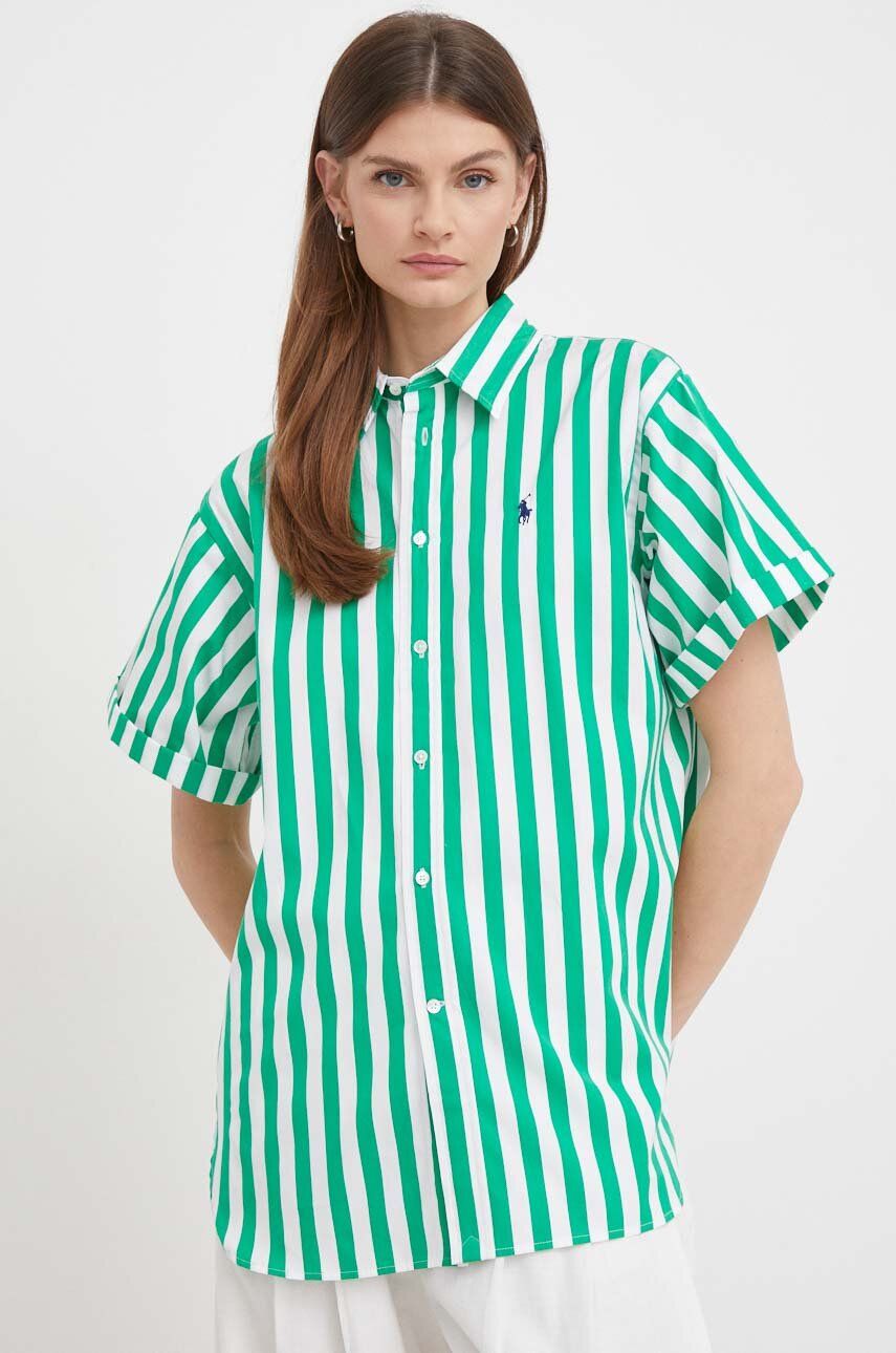 Levně Bavlněná košile Polo Ralph Lauren zelená barva, relaxed, s klasickým límcem, 211925085