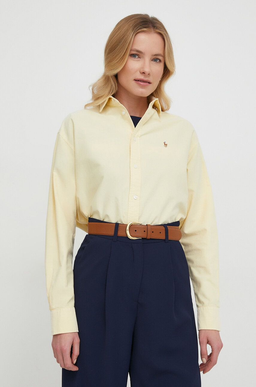 Levně Bavlněná košile Polo Ralph Lauren žlutá barva, relaxed, s klasickým límcem, 211931064