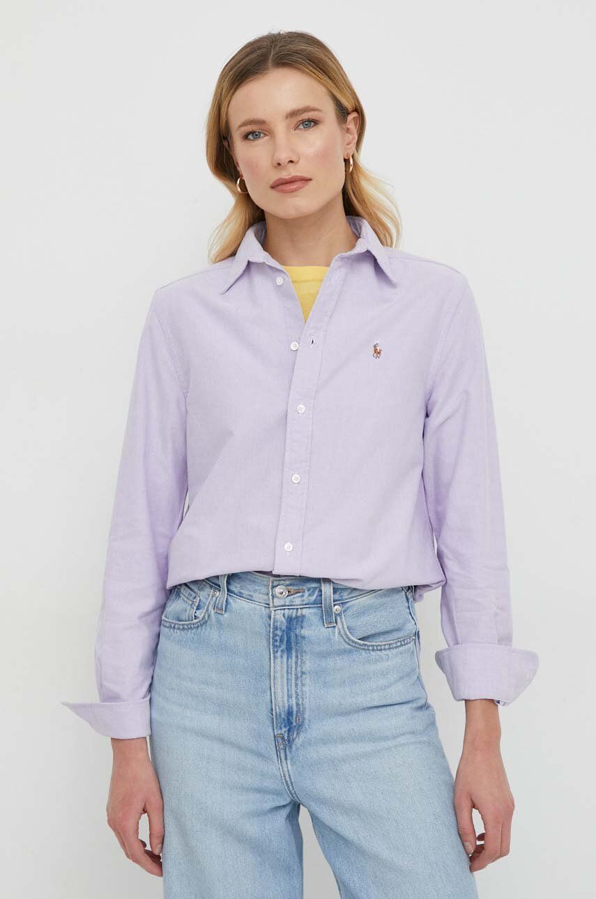 Levně Bavlněná košile Polo Ralph Lauren fialová barva, relaxed, s klasickým límcem, 211932521