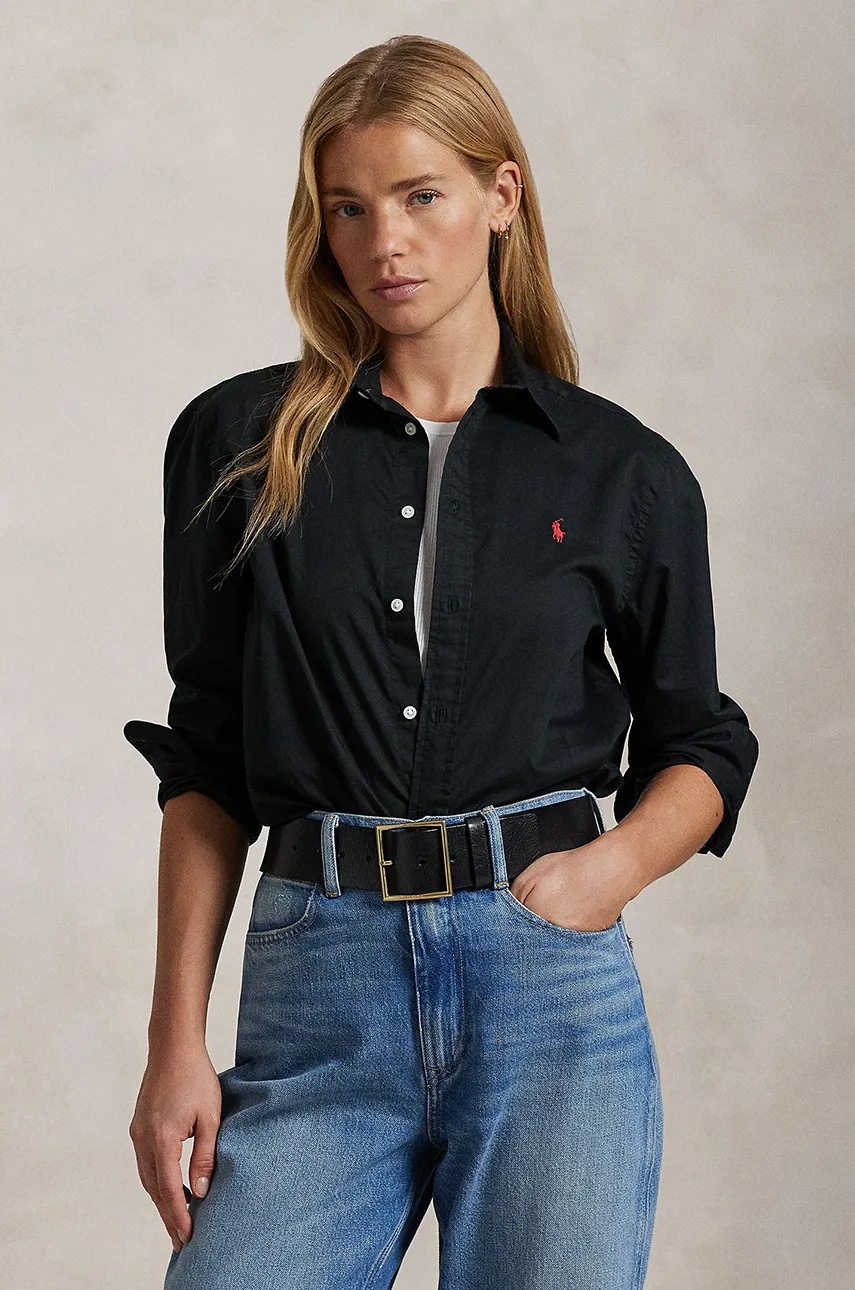 

Памучна риза Polo Ralph Lauren дамска в червено със стандартна кройка с класическа яка 211932522, Черен