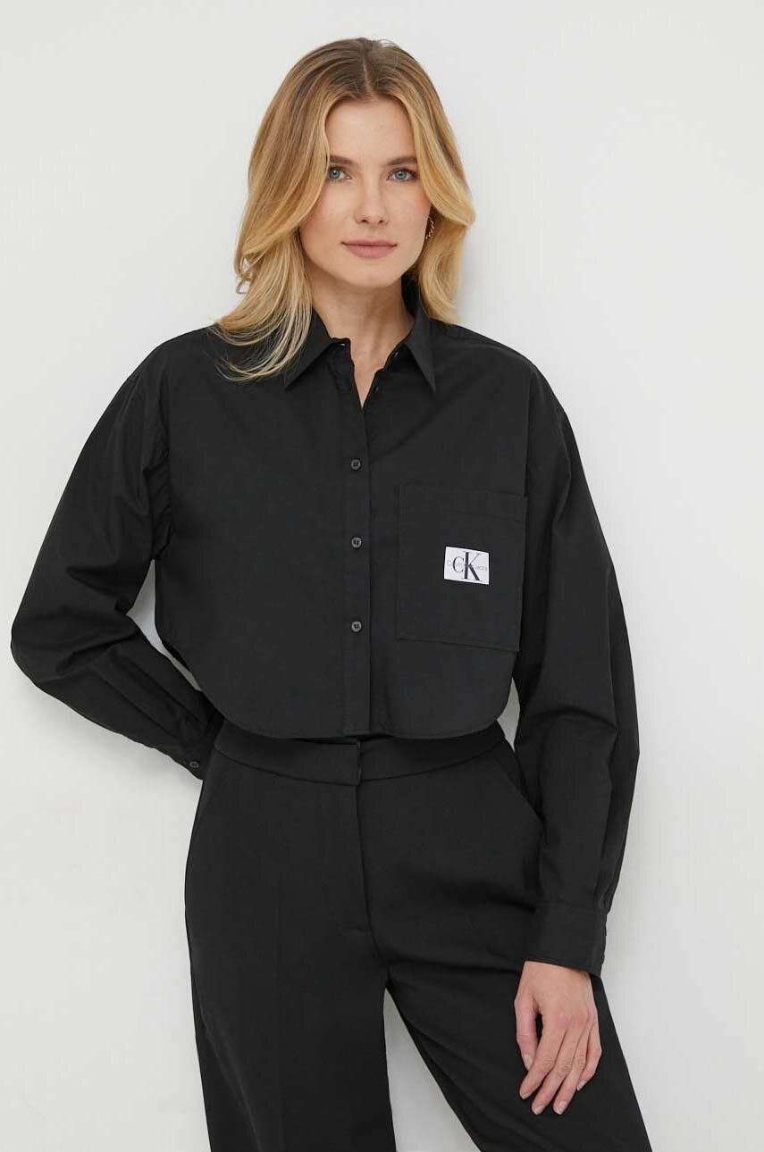 Levně Košile Calvin Klein Jeans černá barva, relaxed, s klasickým límcem, J20J222614