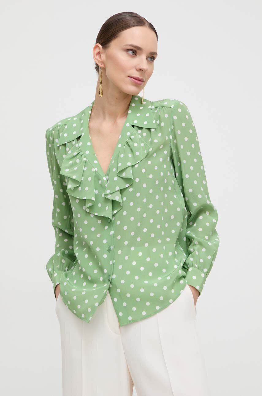 Luisa Spagnoli camasa de matase culoarea verde, cu guler clasic, regular