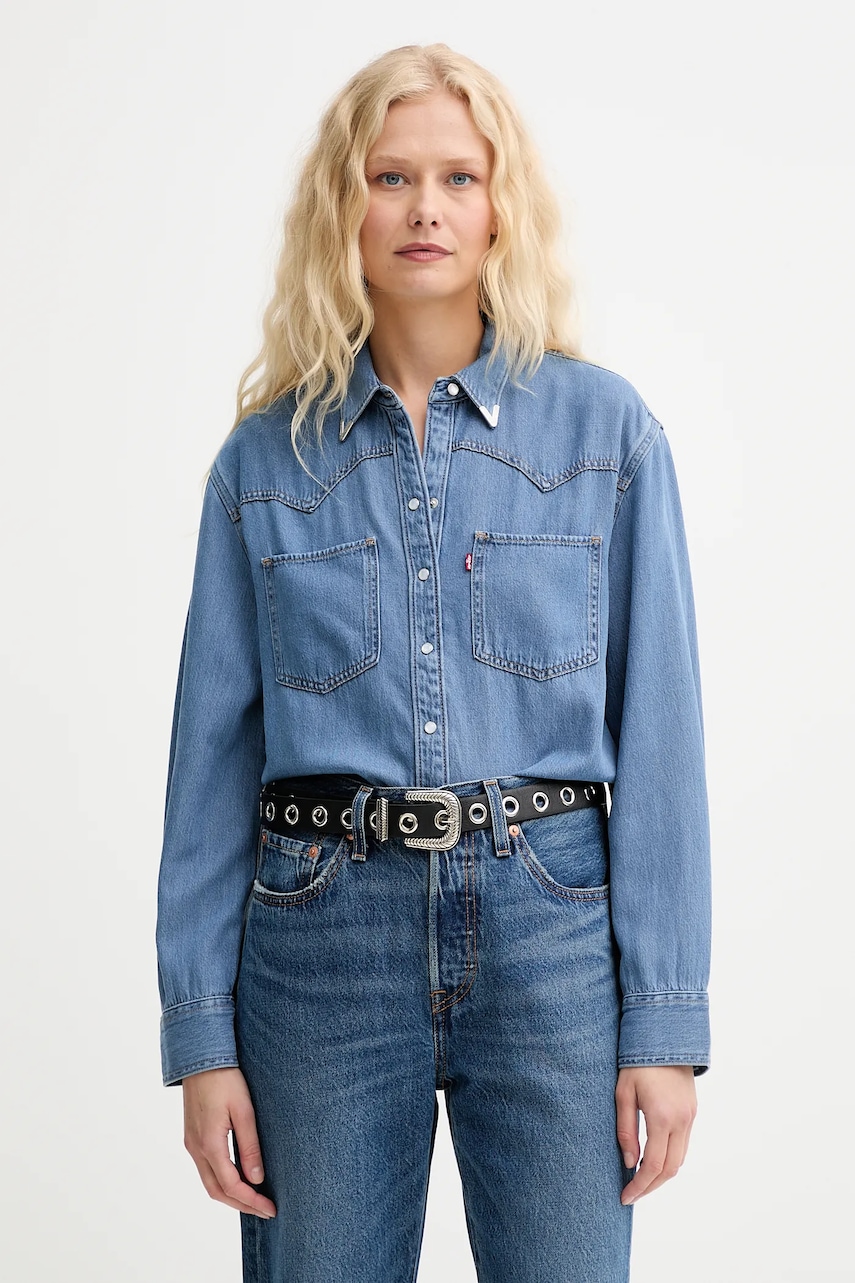 Levi's camasa jeans culoarea bej, cu guler clasic, regular
