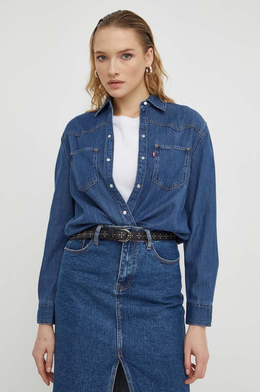 Levi’s camasa jeans femei, cu guler clasic, regular