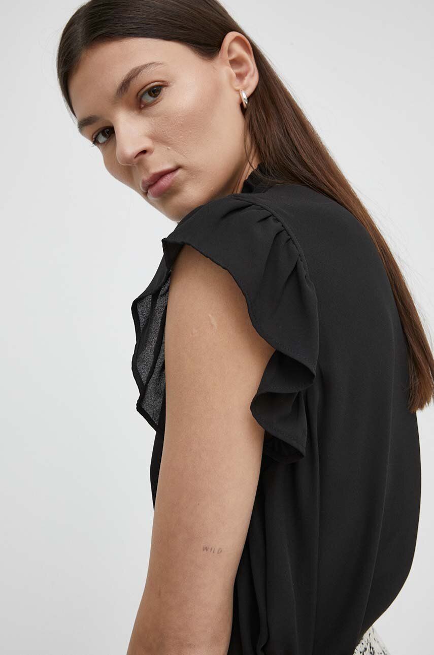 Bruuns Bazaar camasa CamillaBBNicole shirt femei, culoarea negru, cu guler stand-up, regular, BBW3774