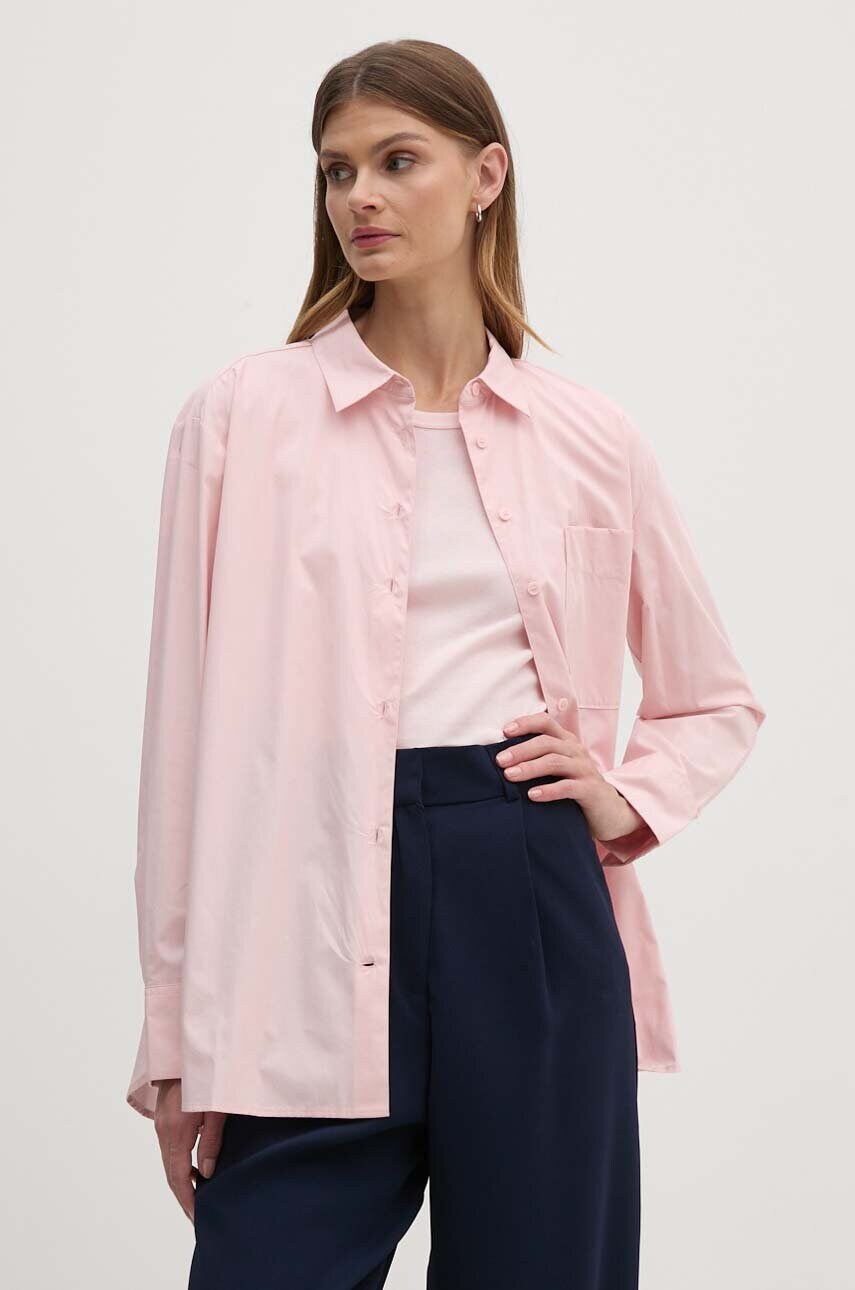 Levně Bavlněná košile Tommy Hilfiger růžová barva, relaxed, s klasickým límcem