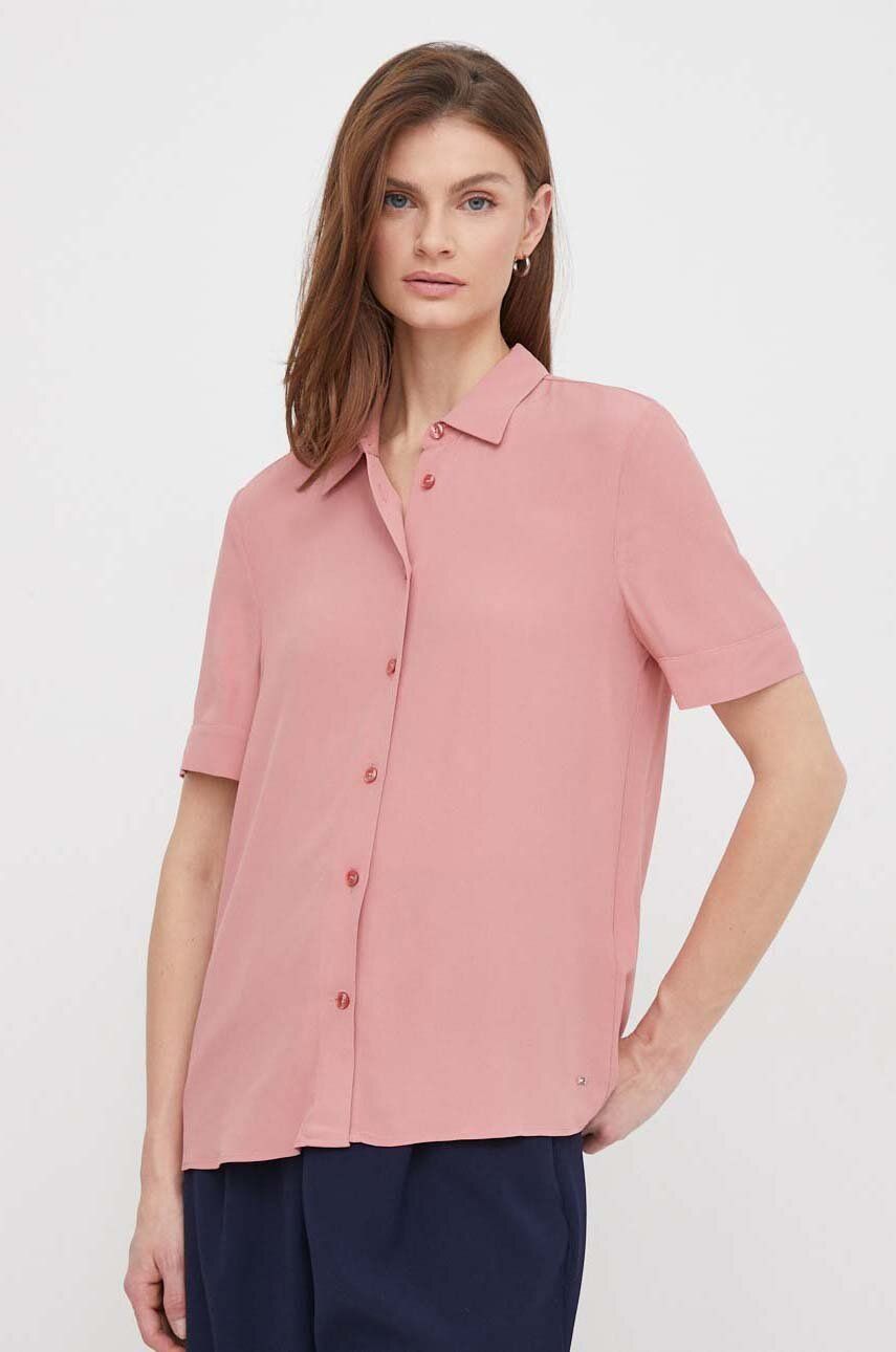 Levně Košile Tommy Hilfiger dámská, růžová barva, regular, s klasickým límcem, WW0WW41831