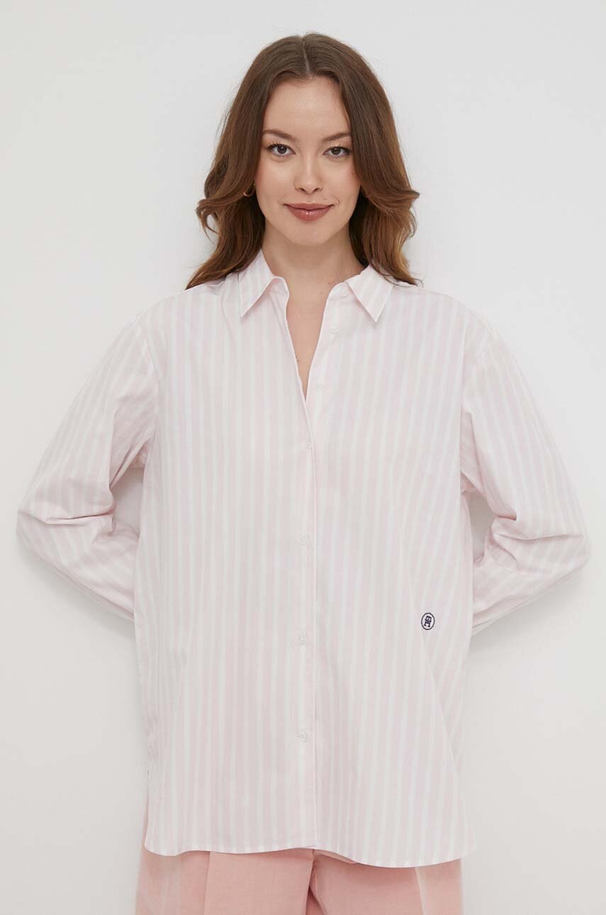 Levně Bavlněná košile Tommy Hilfiger růžová barva, relaxed, s klasickým límcem, WW0WW41854