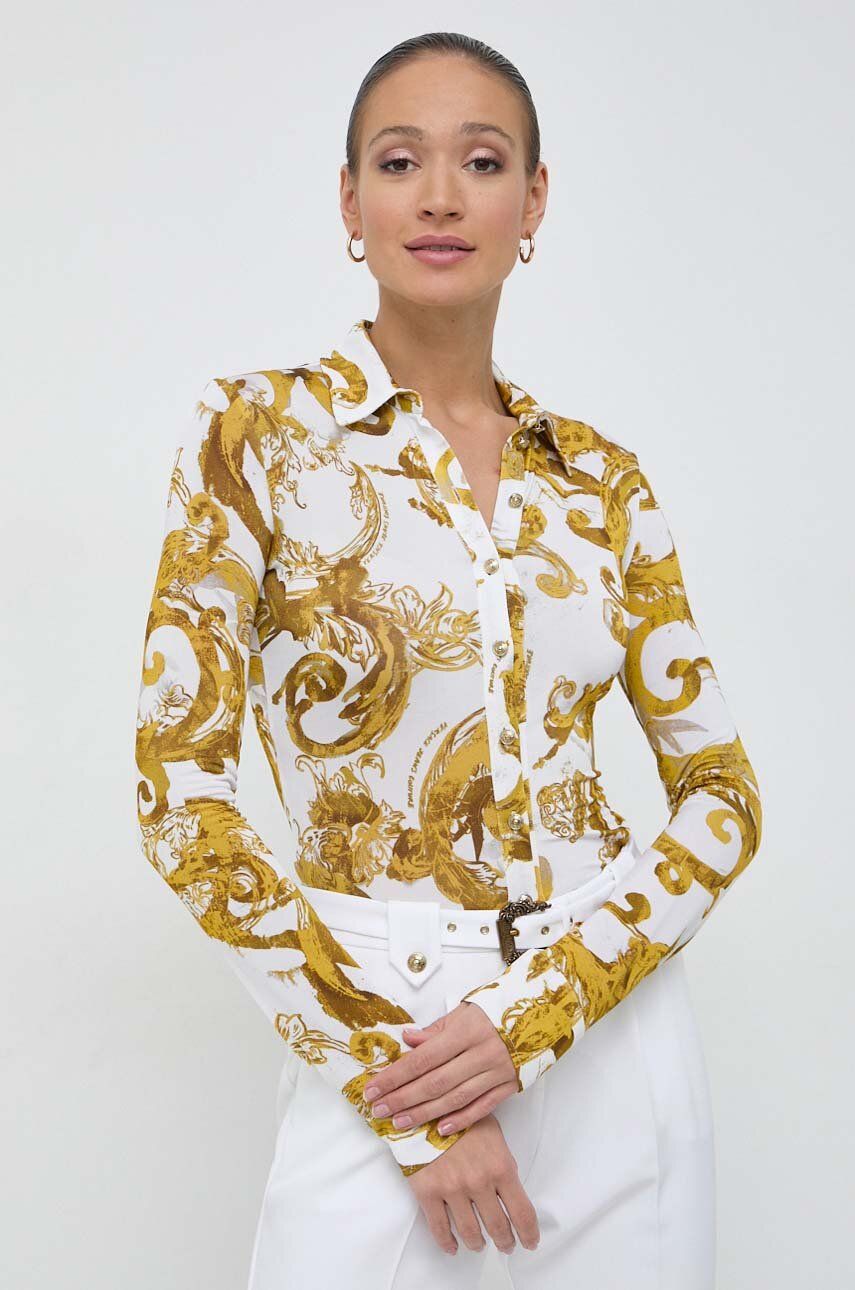 Levně Košile Versace Jeans Couture dámská, bílá barva, slim, s klasickým límcem, 76HAL213 JS291