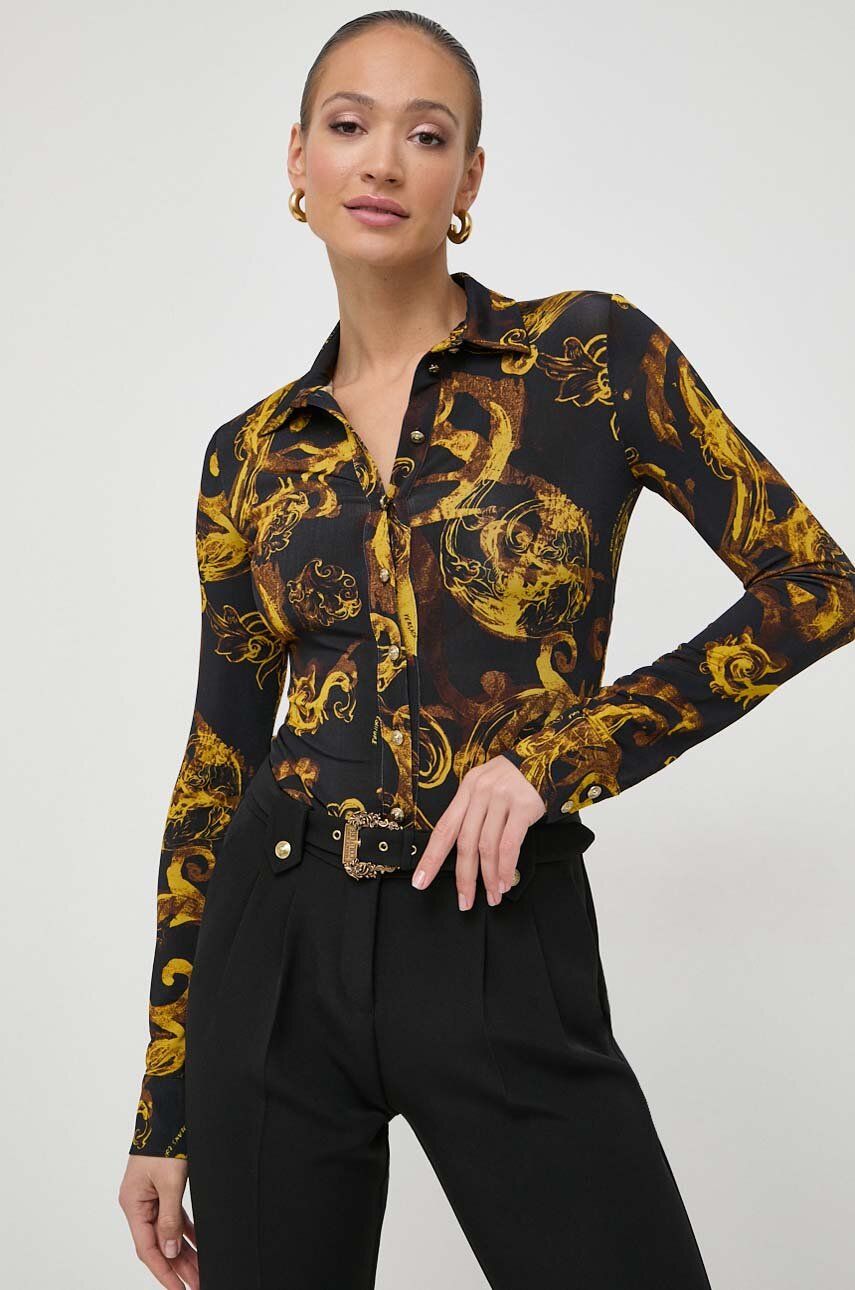 Košile Versace Jeans Couture dámská, černá barva, slim, s klasickým límcem, 76HAL213 JS291