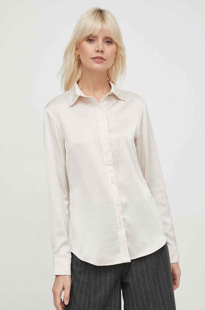 Levně Košile Lauren Ralph Lauren dámská, béžová barva, regular, s klasickým límcem, 200918715
