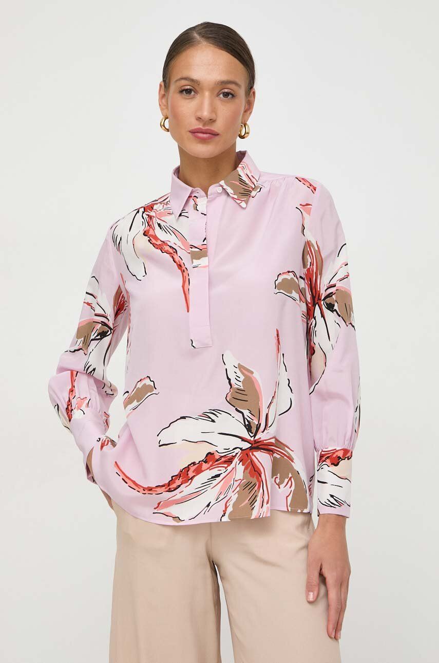 Marella bluză de mătase culoarea roz, cu model 2413110000000