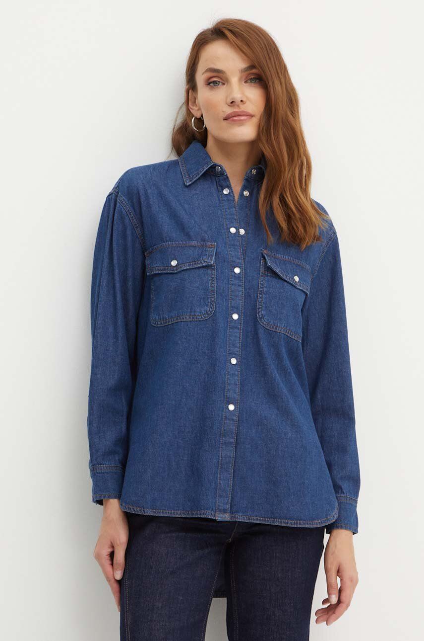 MAX&Co. camasa jeans femei, culoarea albastru marin, cu guler clasic, relaxed, 2416111042200