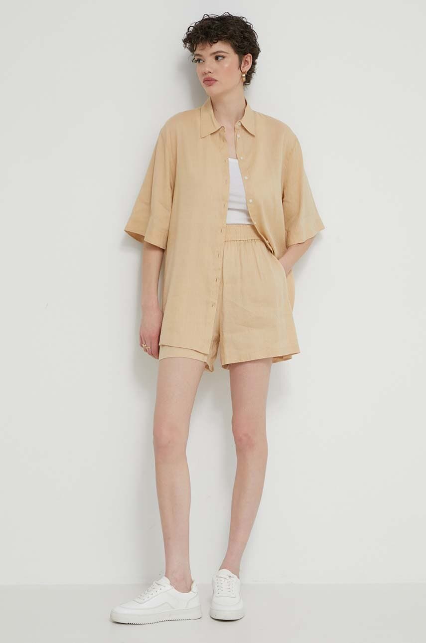HUGO camasa de in culoarea bej, cu guler clasic, relaxed, 50515276
