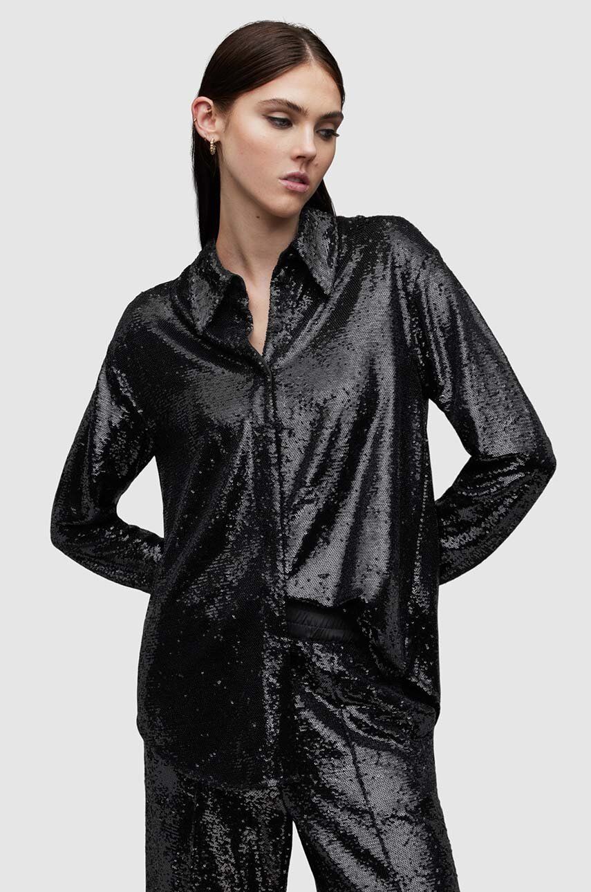 Levně Košile AllSaints Charli dámská, černá barva, relaxed, s klasickým límcem