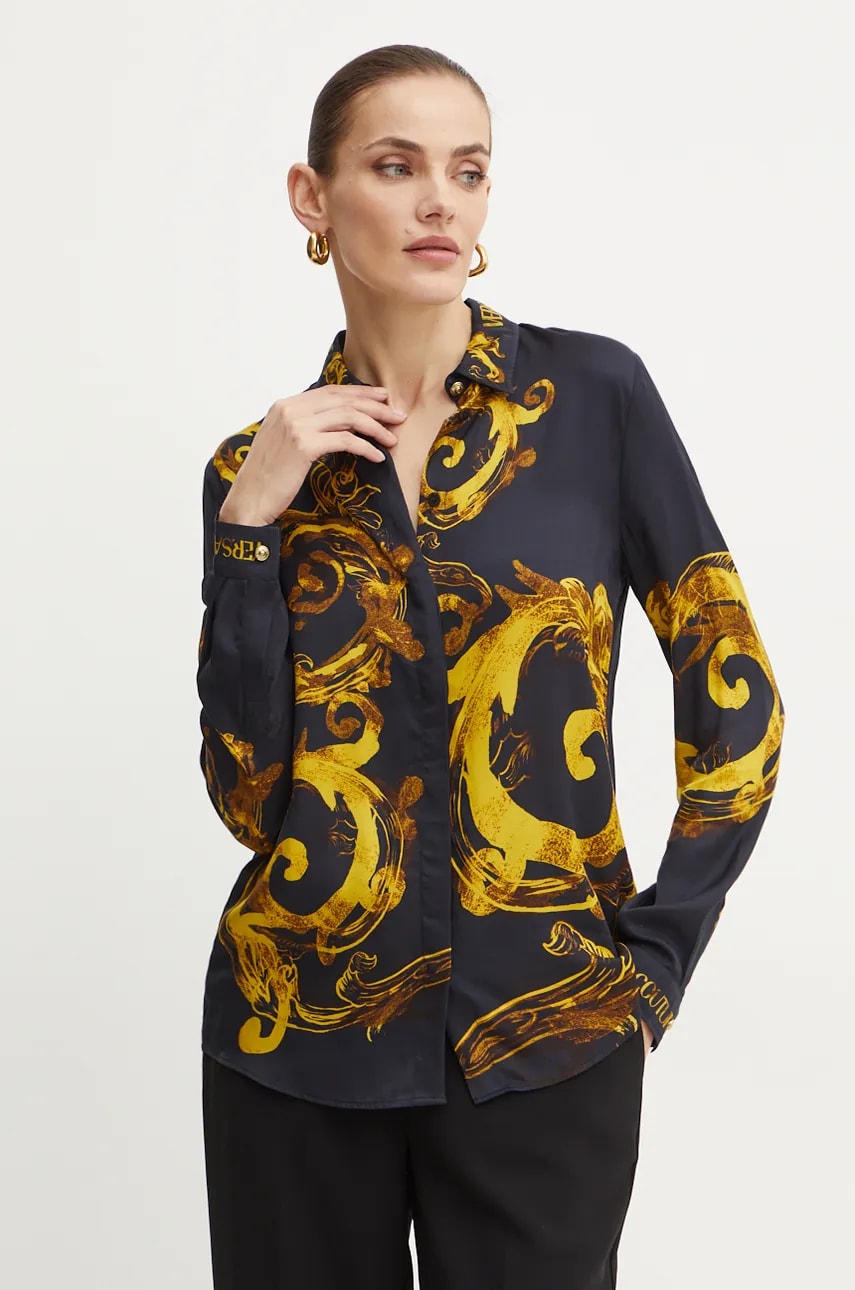 Versace Jeans Couture cămașă femei, culoarea negru, cu guler clasic, regular, 76HAL2P1 NS459 Versace Jeans Couture cămașă femei, culoarea negru, cu guler clasic, regular, 76HAL2P1 NS459