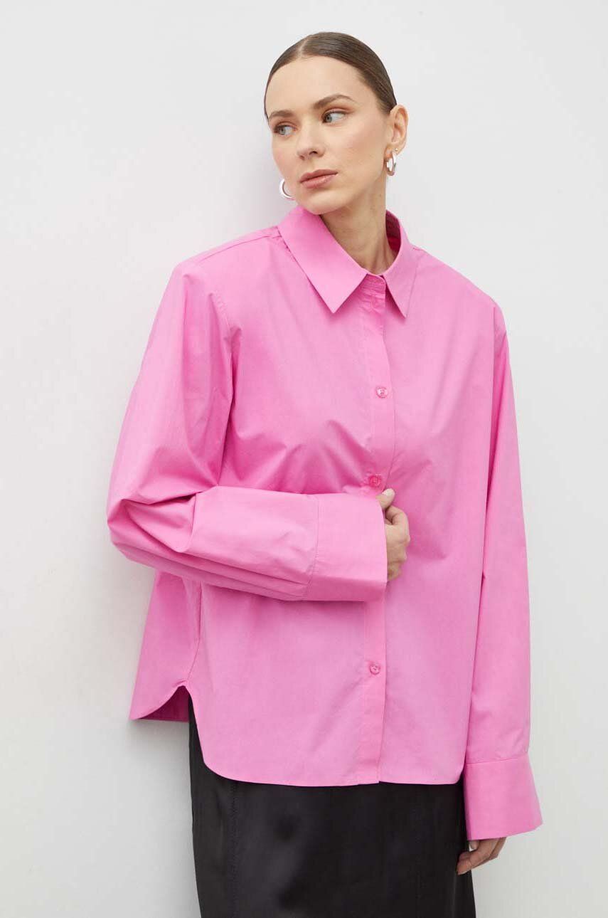 Gestuz cămașă din bumbac femei, culoarea roz, cu guler clasic, relaxed 10908660