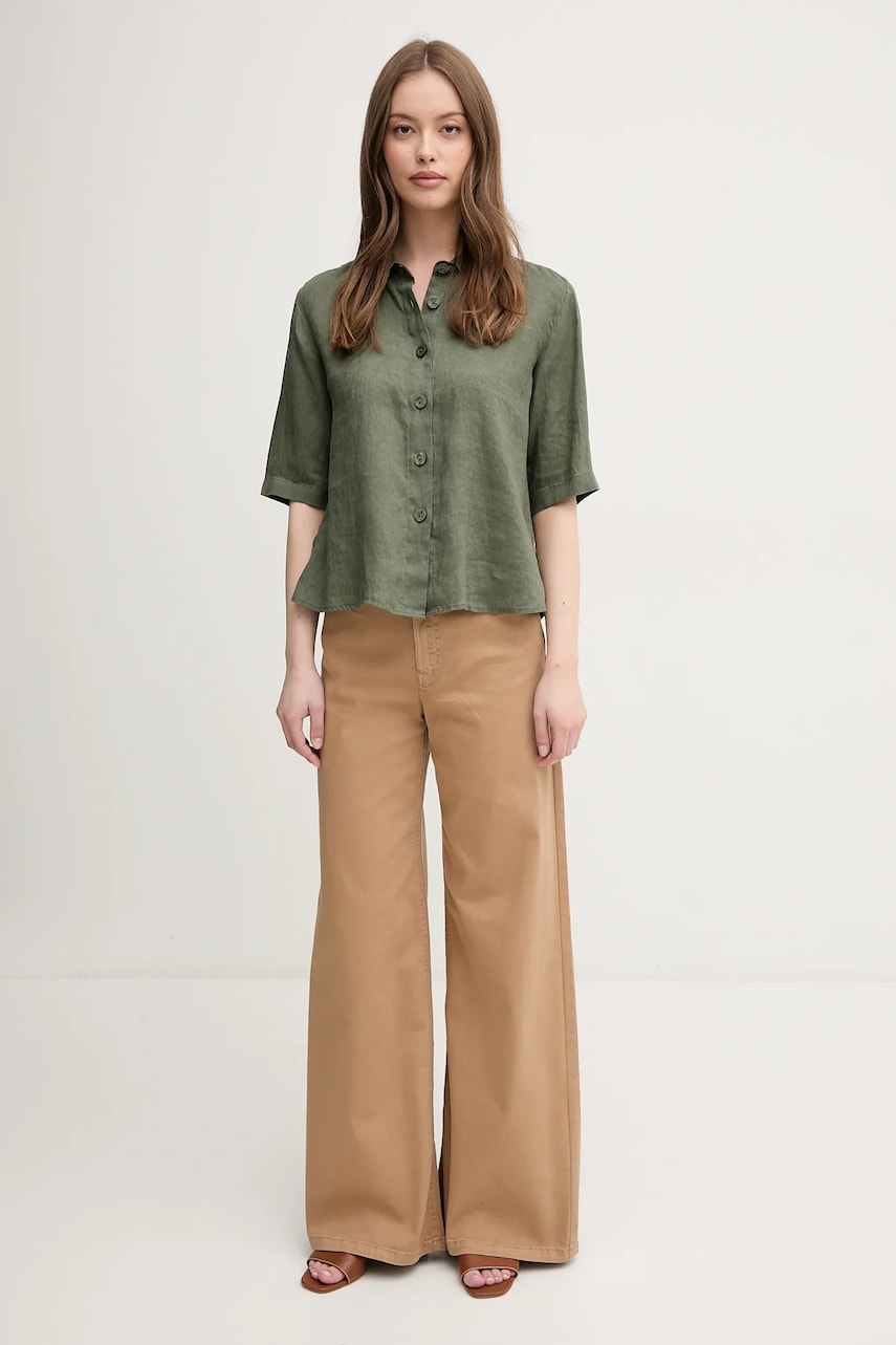 Льняная рубашка United Colors of Benetton цвет коричневый regular классический воротник Льняная рубашка United Colors of Benetton цвет коричневый regular классический воротник