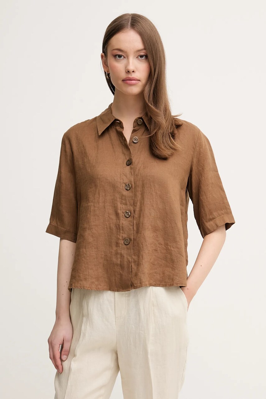 United Colors of Benetton camasa de in culoarea maro, cu guler clasic, regular