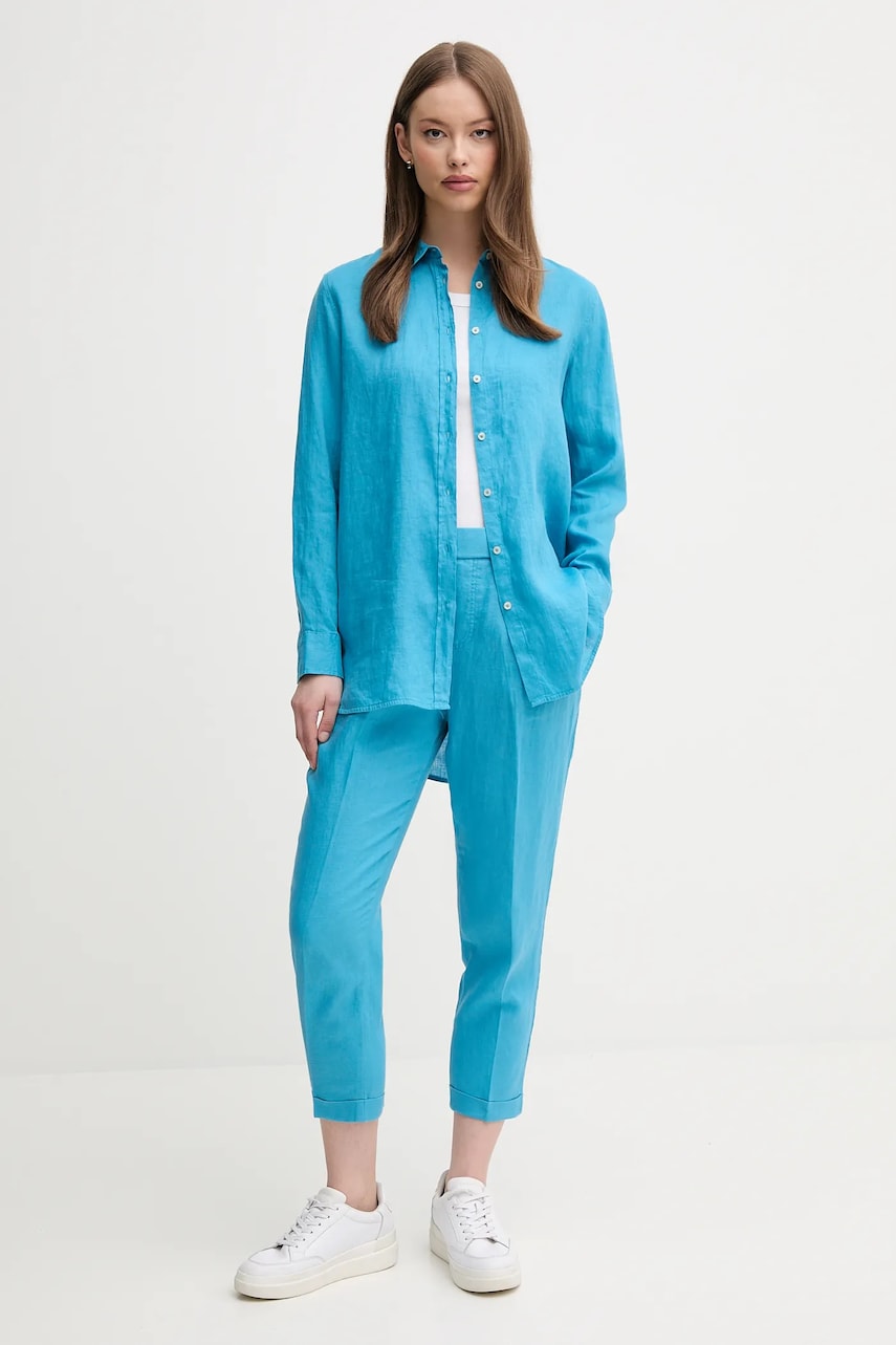 Льняная рубашка United Colors of Benetton цвет зелёный regular классический воротник Льняная рубашка United Colors of Benetton цвет зелёный regular классический воротник