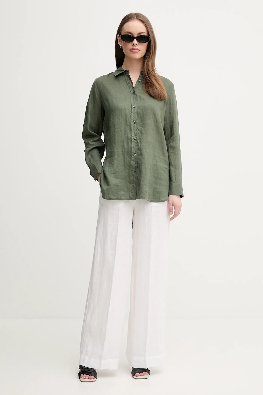 Льняная рубашка United Colors of Benetton цвет зелёный regular классический воротник Льняная рубашка United Colors of Benetton цвет зелёный regular классический воротник
