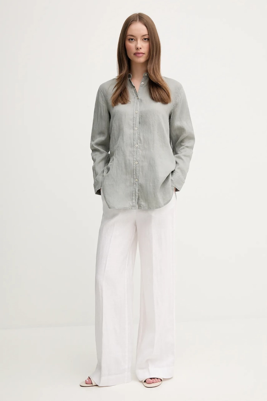 Льняная рубашка United Colors of Benetton цвет зелёный regular классический воротник Льняная рубашка United Colors of Benetton цвет зелёный regular классический воротник
