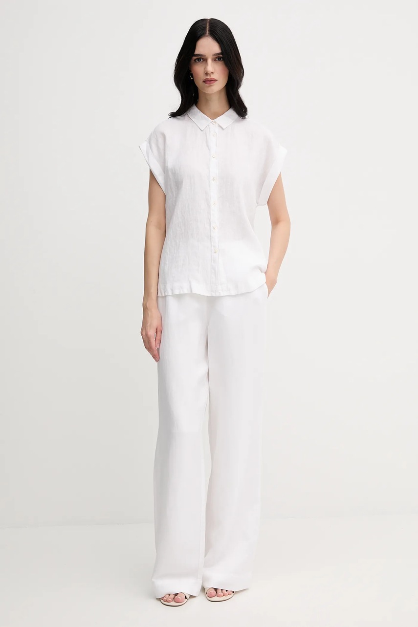 Льняная рубашка United Colors of Benetton цвет бежевый regular классический воротник