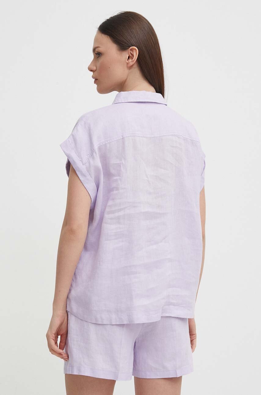 Πουκάμισο από λινό United Colors of Benetton χρώμα: μοβ φωτογραφία